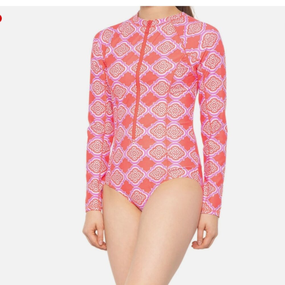 Cabana Life Geo Unisuit One-Piece Paddle Swim Size Coral UPF 50 L(10-12) New!